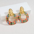 Kissmoon Trendy Woven Striped Texture Hoop Colorful Enamel Twisted Stainless Steel Earrings for Women Party Daily Jewelry s. 