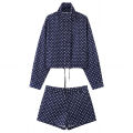 hh Women Trendy Polka Dot Two Piece Tracksuit Long Sleeve Crop Jacket & Shorts Set Casual High Street Summer Women Daily Outfit. 