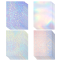 50 Sheets Holographic Vinyl Sticker Paper Clear A6 Self Adhesive Waterproof Cold Lamination Film Gem Rainbow Sand Star Patterns. 