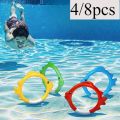 4/8PCs Diving Rings Set - Underwater Swim Training Gear with Fish-Shaped Retrieval Rings, Floatable PVC Pool Toys Adults/Kids. 