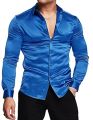 Men's luxurious shiny silk satin dress shirt Long sleeved casual slim muscle button-down shirt. 