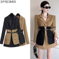 New 2025 Spring Blazer For Women Patchwork Color Korean Fashion Coat And Jacket Women With Belt Outwears Minimalist Blazer. 