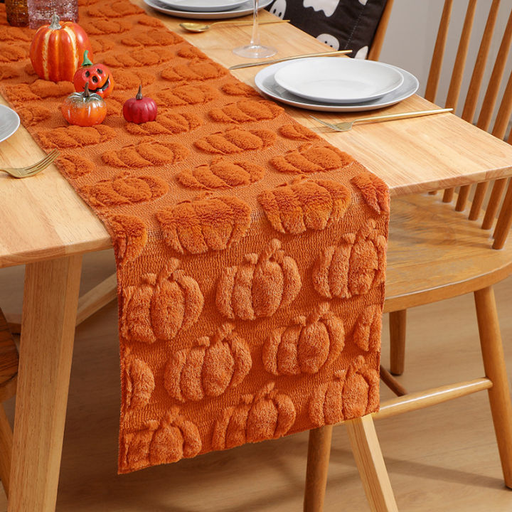 Halloween Rust Table Runner Fall Pumpkin Ghost Party Dining Decorations Thanksgiving Dining Table Harvest Decor