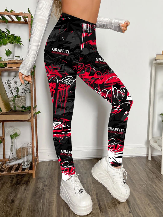 Fashion%20Trend%20Personality%20Graffiti%20Printed%20Leggings%20Women's%20High%20Stretch%20Leggings%20Letter%20Printed%20Slim-fit%20Nine-point%20Pants%20-%20Image%205