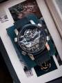 OBLVLO Luxury Retro Casual Men Skeleton Automatic Watches Mechanical Calfskin Strap Mineral Crystal Glass Waterproof Dial 45 VM. 