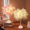 Battery Power Led Night Light For Bedroom Wedding Decoration Feather Table Lamp With Smart Room Night Light. 