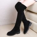 2025 Faux Suede Female Heels Autumn Winter Elastic Knee-high Boots for Women Tube Lace-up Thigh Boots Black Botas.