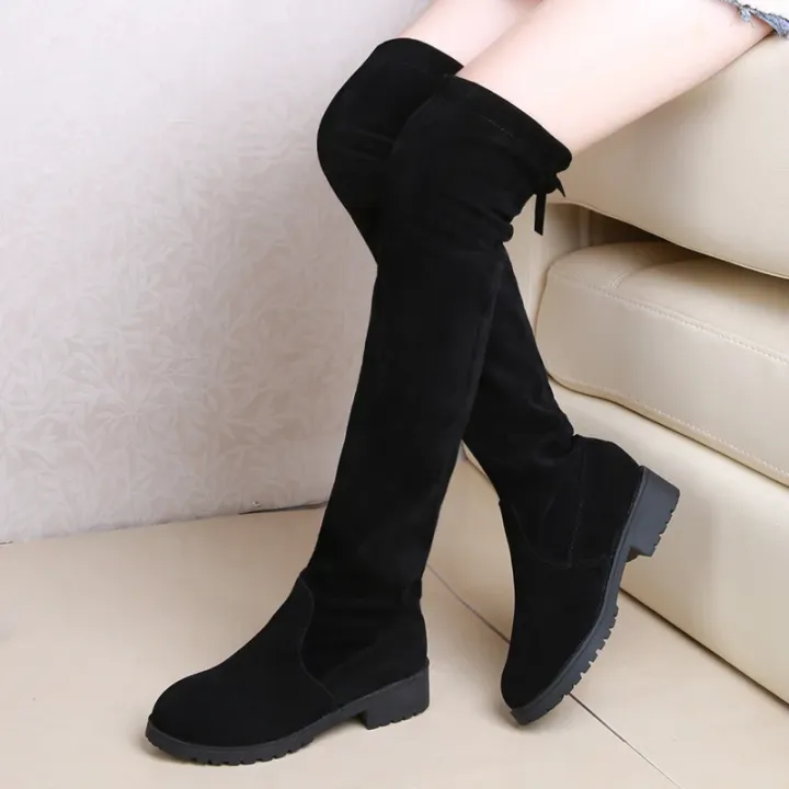 2025%20Faux%20Suede%20Female%20Heels%20Autumn%20Winter%20Elastic%20Knee-high%20Boots%20for%20Women%20Tube%20Lace-up%20Thigh%20Boots%20Black%20Botas%20-%20Image%206