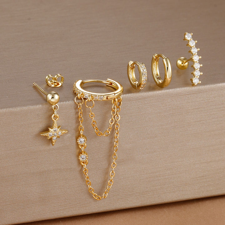 5PCS%20Stainless%20Steel%20Geometry%20Huggie%20Hoop%20Earrings%20Set%20For%20Women%20Daily%20Wear%20Gold%20Color%20Zircon%20Earring%20Piercing%20Jewelry%20Gift%20-%20Image%205