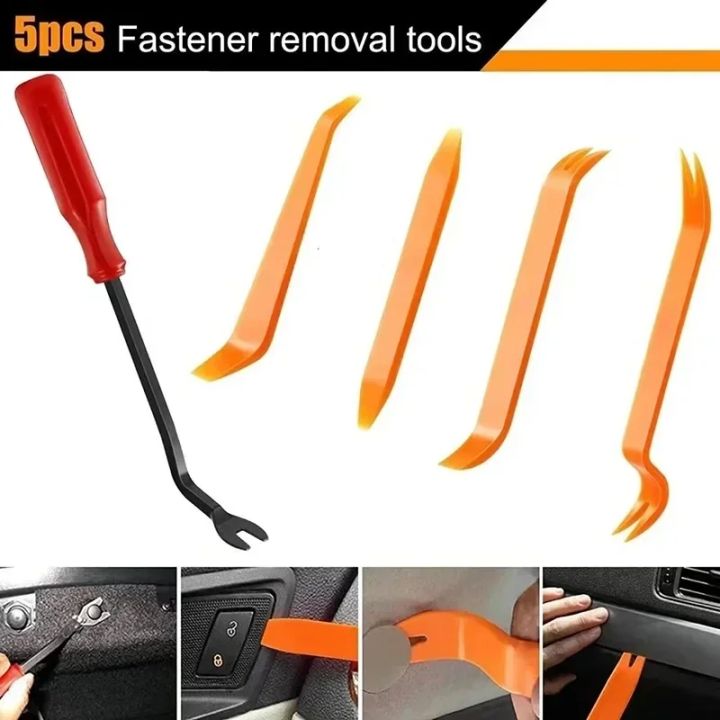 Universal Plastic Trim Removal Tool Kit – 5 Piece Non-Scratch Pry Tools for Car Interior Panel, Door Clips & Dash Disassembly