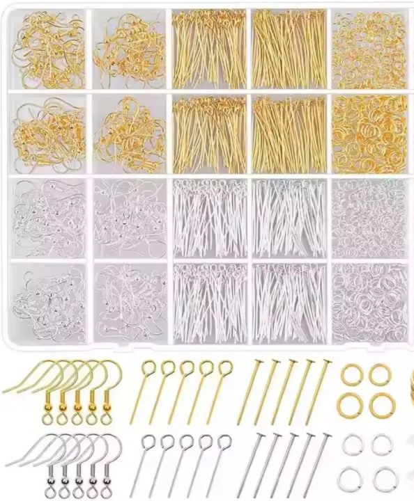 Premium Jewelry Making Findings Combo Kit | Earring Hooks, Head Pins, Eye Pins, and Jump Rings (Total 100g)