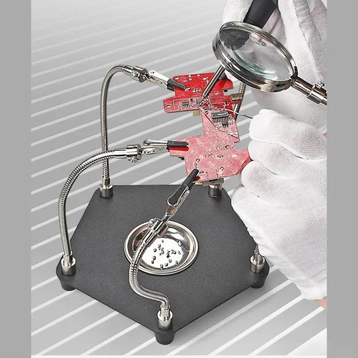3X%20Magnifying%20Glass%20Helping%20Hands%20Soldering%20Stand%20Station%20PCB%20Holder%20Flexible%20Arms%20Metal%20Base%20Storage%20Tray%20for%20Electronic%20-%20Image%203