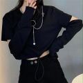 Spring Autumn Women Harajuku Cargo Pants Handsome Cool Two-piece Suit Chain Long Sleeve+Ribbon Pants.