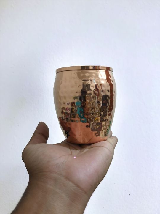 Copper Hammered Glass Set Drinkware and Serveware (300 ml Each) -1 Pieces