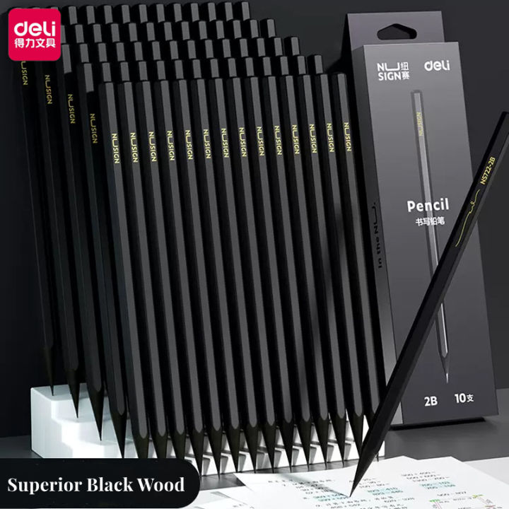 Black Wood Graphite Pencil Set HB 2B Black Lead Office Writing Pencil 10pcs Pack Stationery