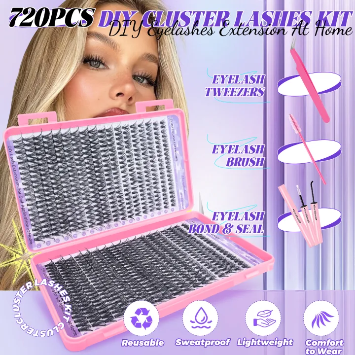 720/200pcs%20eyelash%20Extension%20Kit%20Fluffy%20Eyelash%20Extension%20kit%20with%20Lash%20Bond%20and%20Seal%20Lash%20Tweezers%20Thick%20Lash%20Clusters%20Wispy%20-%20Image%204