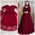 FK Collection Stitched 3-Piece Double Layer Maxi Dress for Women and Girls - Chiffon Fabric, Casual and Party Wear, Medium and Large Sizes. 
