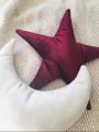 Decorative Soft Velvet Pack Of 2 Kids Room Cushions-Star And Moon Shape Babies Craddle/ Baby Cot Nursery Pillow. 