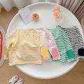 Spring Baby Boy Striped Cotton T-shirts Kids Cotton Clothes Toddler Girls Tops Children Long Sleeve Loose Bottoming T Shirt 0-4Y. 