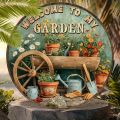 Nostalgic Vintage Welcome to My Garden Round Aluminum Sign WeatherResistant for Indoor & Outdoor Decor with PreDrilled Holes. 