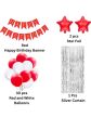 Birthday Decoration Items for Girls Boys with Red and White theme Metallic Balloons, Red Star Foil Balloons, Silver Foil Curtain, Red Banner. 