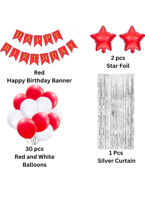 Birthday%20Decoration%20Items%20for%20Girls%20Boys%20with%20Red%20and%20White%20theme%20Metallic%20Balloons,%20Red%20Star%20Foil%20Balloons,%20Silver%20Foil%20Curtain,%20Red%20Banner%20-%20Image%202
