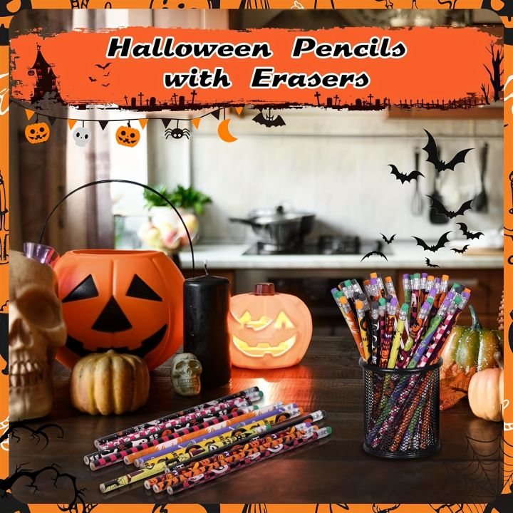 12/24pcs%20Halloween%20Themed%20Pencil%20Set%20with%20Erasers%20Pumpkin/Skeleton/Bat/Spider%20Pattern%20Pencil%20Party%20Favor%20Pack,%2012%20Random%20Mix%20-%20Image%202
