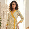 Designer Readymade Three Piece Linen Gown Style Long Kurti for Women and Girls Ready to Wear.