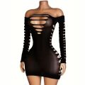 Long Sleeves Lingerie Dress Hollow Mesh Hip Skirt Short Hot Clothes Women.