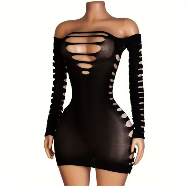 Long%20Sleeves%20%20Lingerie%20Dress%20Hollow%20Mesh%20Hip%20Skirt%20Short%20Hot%20%20Clothes%20Women%20-%20Image%205