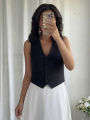 HH Women Fashion Solid Suit Vest Sleeveless Cropped Waistcoat Tops Vests Spring Summer Casual Office Lady Chic Tops. 