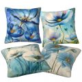 A set of 4 cushion covers, blue flower home decoration square pillow case. 