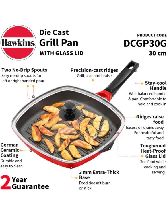 Hawkins Grill Pan, Non Stick Die Cast Grilling Pan with Glass Lid