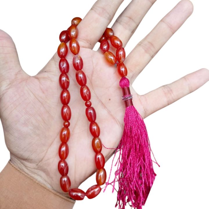 Oval Shape Yamni Aqeeq Stone Tasbeeh 8mm by 12mm Size | Muslim Prayer Beads