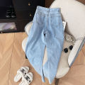 Zoki Fashion Bow Print Jeans Women High Waist Loose Sweet Casual Denim Pants Korean Chic All Match Female Fall Straight Pants. 