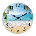 Light Luxury Beach Pattern Wooden Wall Clock for Living Room, Bedroom, Kitchen, Home Decoration, Silent Quartz Clock, Holiday Gift, 10 Inches, 12 Inches (No Battery) home decoration item.