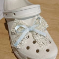 New 2PCS Elegant Lace and Artificial Bow DIY Shoe Charms White Lace & Ribbon Bows for Clogs Sandals Party Gifts Favors. 