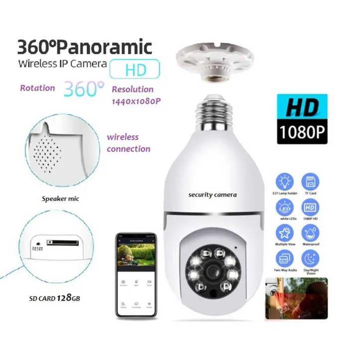 wifi camera security PTZ camera 2MP 1080P HD IP wifi bulb holder camera v380 pro app 360 rotation Day and night full colour HD camera