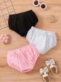 3pcs baby solid color comfy shorts casual elastic waist bloomers infant toddler girls bottoms for summer. 