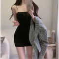 Women's Summer Solid Color Spaghetti Strap Sundress  Mini Camisole Dress Bodycon Sleeveless Black for Club Party. 