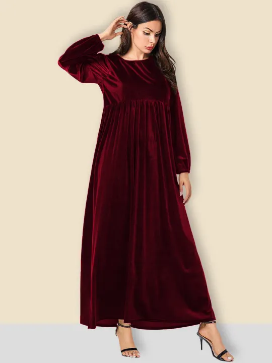 Plus%20Size%20Women's%20Velvet%20Maxi%20Dress%20Long%20Sleeve%20Round%20Neck%20High%20Waist%20Loose%20Casual%20Modest%20Long%20Dress%20-%20Image%204