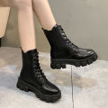 2025 New Fashion Thick Sole Thick Heel Women's Boots Large Size Women's Shoes Black Platform Sole Small Short Boots. 