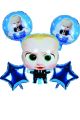 Boss Baby Theme Foil Balloons For Birthday Decorations 5 Pc Set Combo Includes 1 Boss Baby Foil Balloon, 2 Blue Star, 2 Round Printed Ballons For Kids Boys Birthday Decoration Items. 