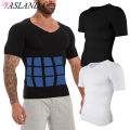 Mens Slimming Compression Shirt Body Shaper V-Neck Undershirt Shirts Workout Abs Abdomen Tummy Control Shapewear Tops. 