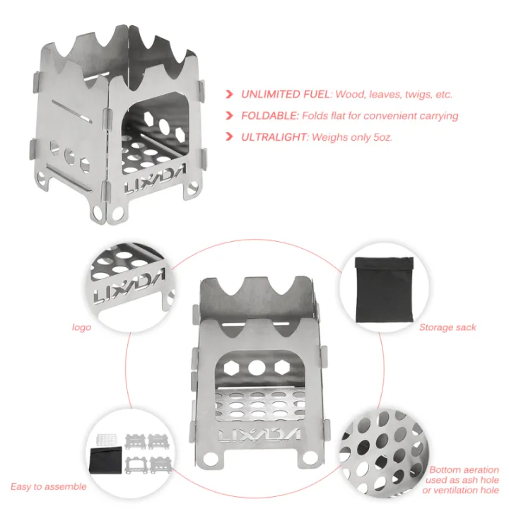 Lixada%20Titanium/Stainless%20steel%20Outdoor%20Camping%20Stove%20Portable%20Ultralight%20Folding%20Wood%20Stove%20Pocket%20Stove%20Camping%20Fishing%20Hiking%20-%20Image%203