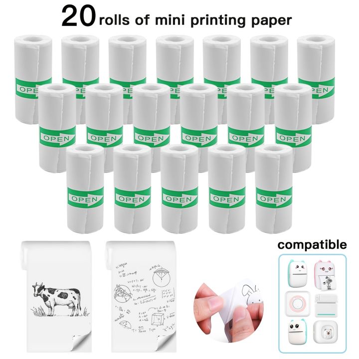 Sticker Stack Refils 20 Rolls White Thermal Sticker Paper Self-Adhesive Mini Printer Refills ...