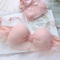New Japanese Bras Lolita Girls Folds Bow Lovely Underwear Set Mesh Sweet Rimless Bra Comfortable Sweet Cute Bralette Sets. 