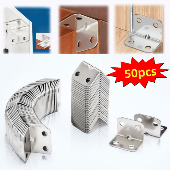 50PCS L-shaped Board Brackets Table Chairs Cabinets Wardrobes Fixed Connectors L-shaped Corner Code Hardware 90 ° Connectors