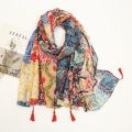 Elegant Floral Printed Hijab Cotton Viscose Tassel Shawl For Woman Fashion Beach Long Scarf Ladies Flower Headscarf 185*100cm.