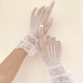 Women Black White Summer Uv-proof Driving Gloves Female Thin Fishnet Mesh Gloves Fashion Ruffle Full Finger Lace Mittens.